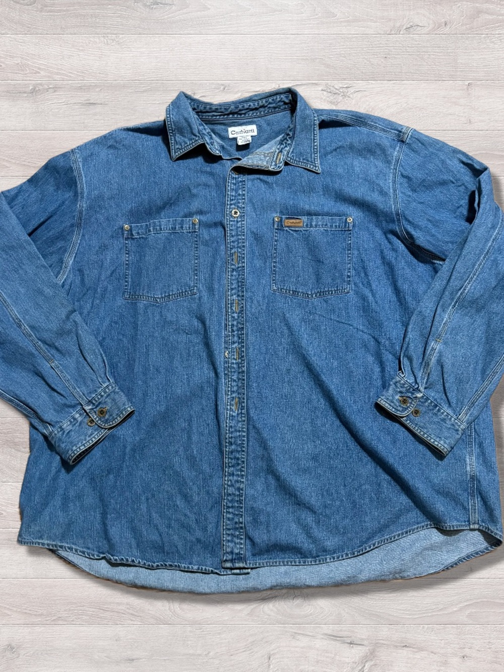 Vintage Carhartt Denim Button Up Workwear Shirt 100% Cotton Men’s 3XL Outdoor